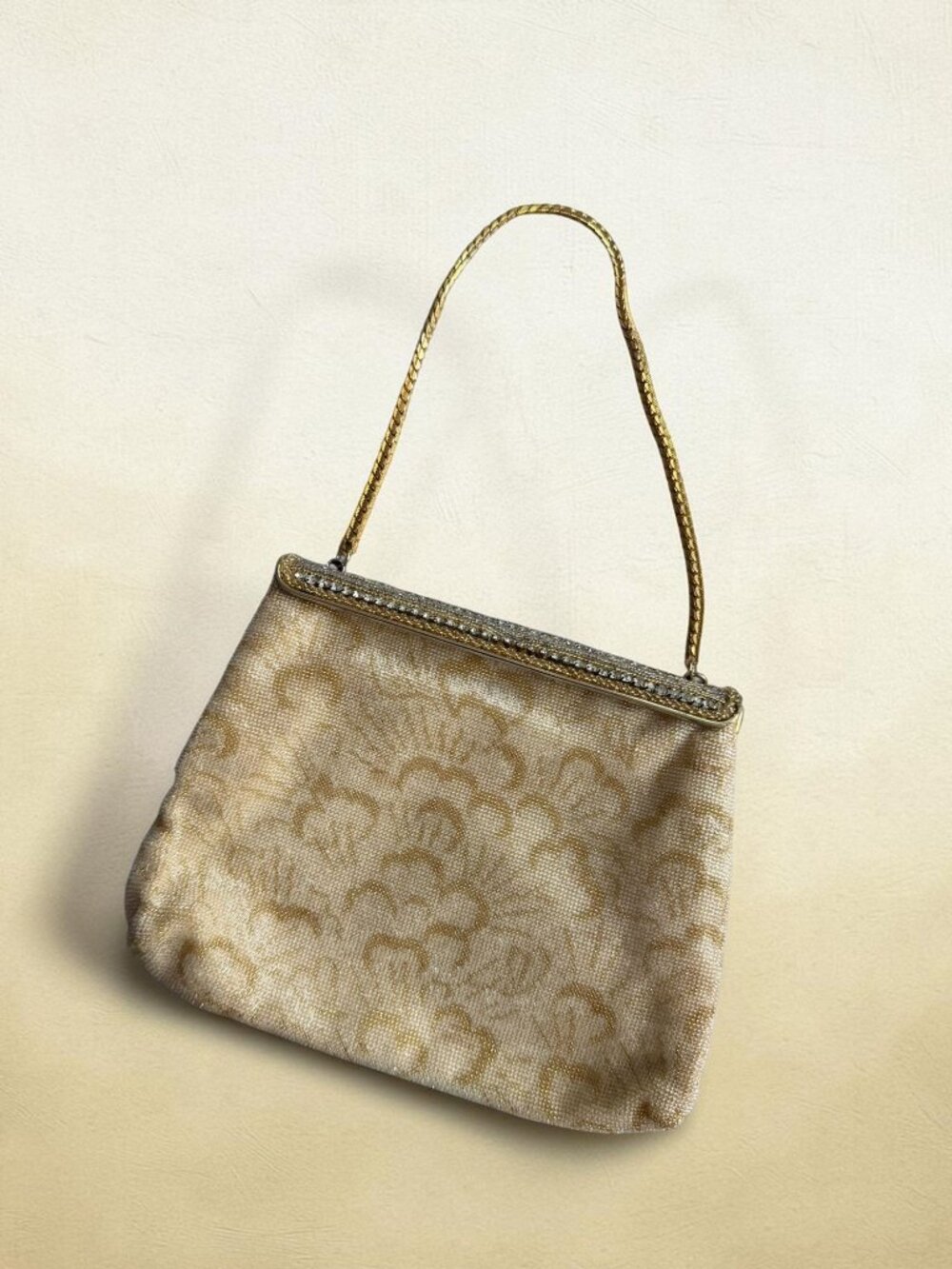 WALBORG Vintage Gold Rhinestone Cocktail Clutch Bag